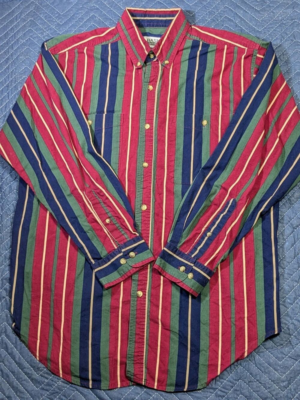 Vintage Basic Editions Men's M Striped Long Sleeve Button Down Shirt Multi Color